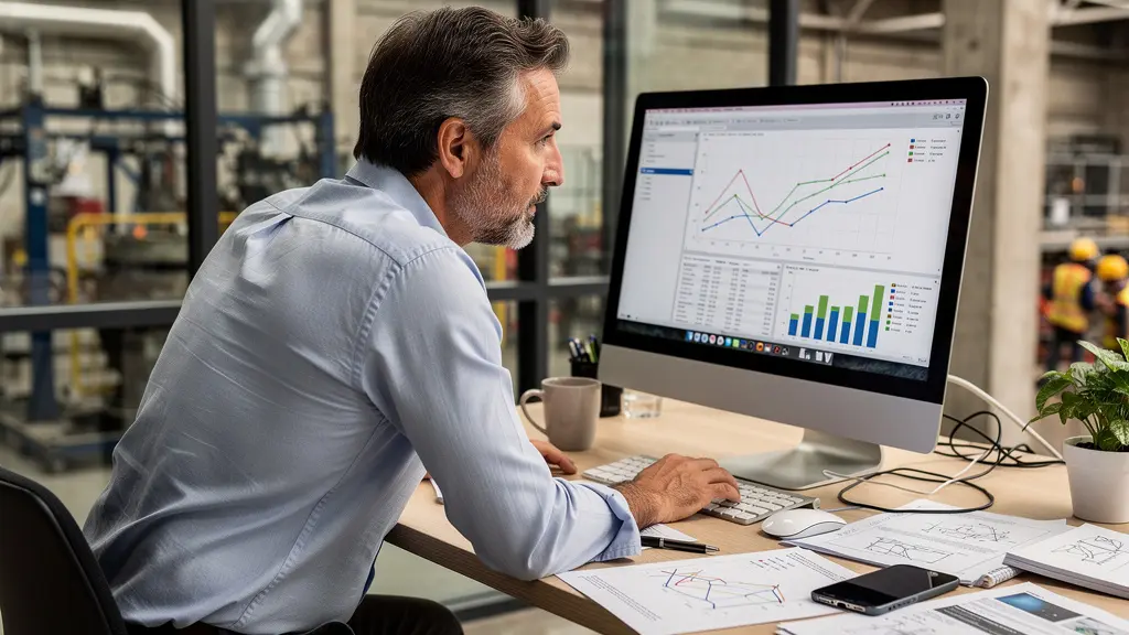 Directeur industriel analysant les données de consommation énergétique (diagnostic Tarif Vert)